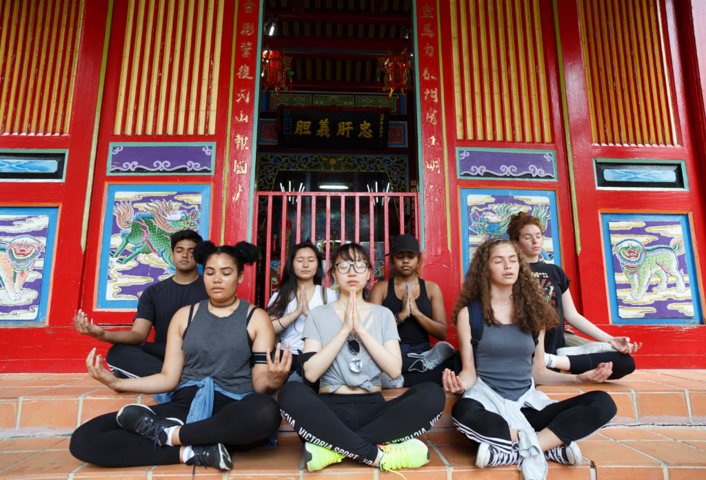 SJC students meditating in Taiwan. 