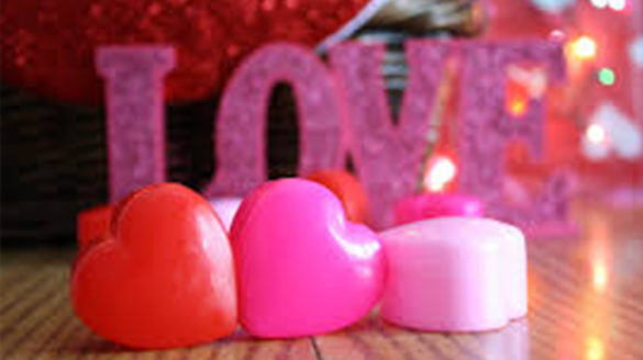 Heart candy and candles.