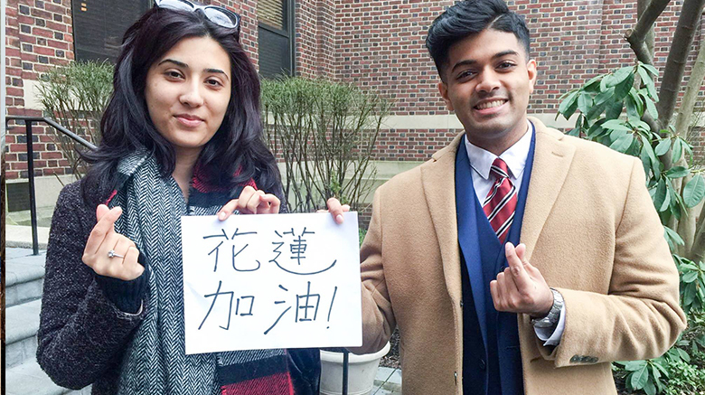 SJC Brooklyn students raising awareness about Taiwan earthquake relief efforts.