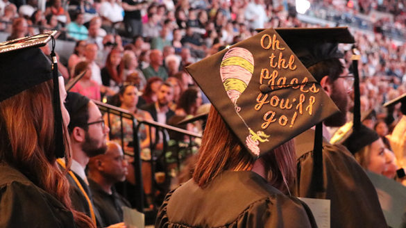 Back of graduation cap at commencement ceremony