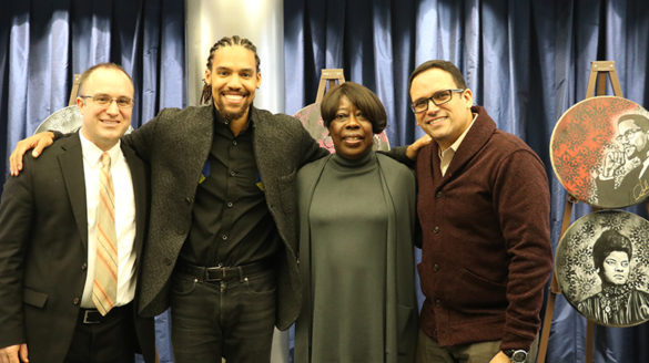 Pierce Freelon and Bettie Mae Fikes with two College staff members.