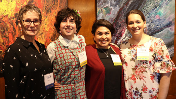 Professor and Chair of Art Dawn Lee with seniors Cecilia Young, Teresa Nieves and Danielle Reischman.