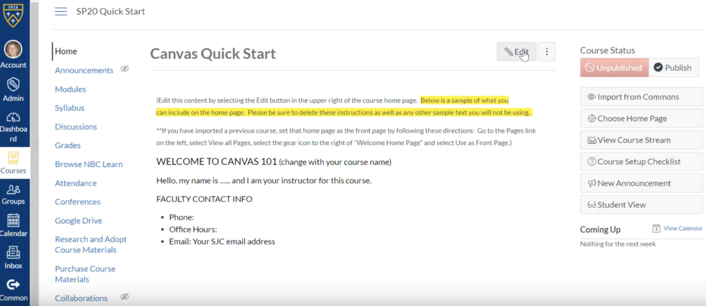 a screenshot from one of the online training sessions about Canvas.