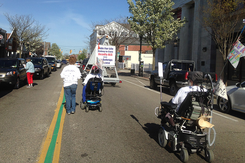 Pendergast in Patchogue during a Ride for Life event (ALS Awareness Month).