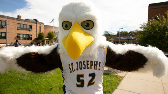 SJC Long Island mascot Hot Wyngz looks forward to Golden Eagles Spirit Fest.
